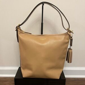 Coach Legacy Leather Duffel Shoulder Bag in Tan with Tassels